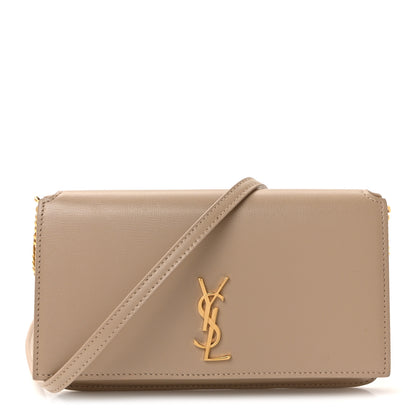 Saint Laurent Smooth Calfskin Monogram Phone Holder Crossbody Dark Beige 1 of 9