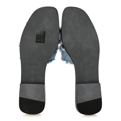 Hermes Denim Oran Fringe Sandals 40 Bleu Clair 6 of 10