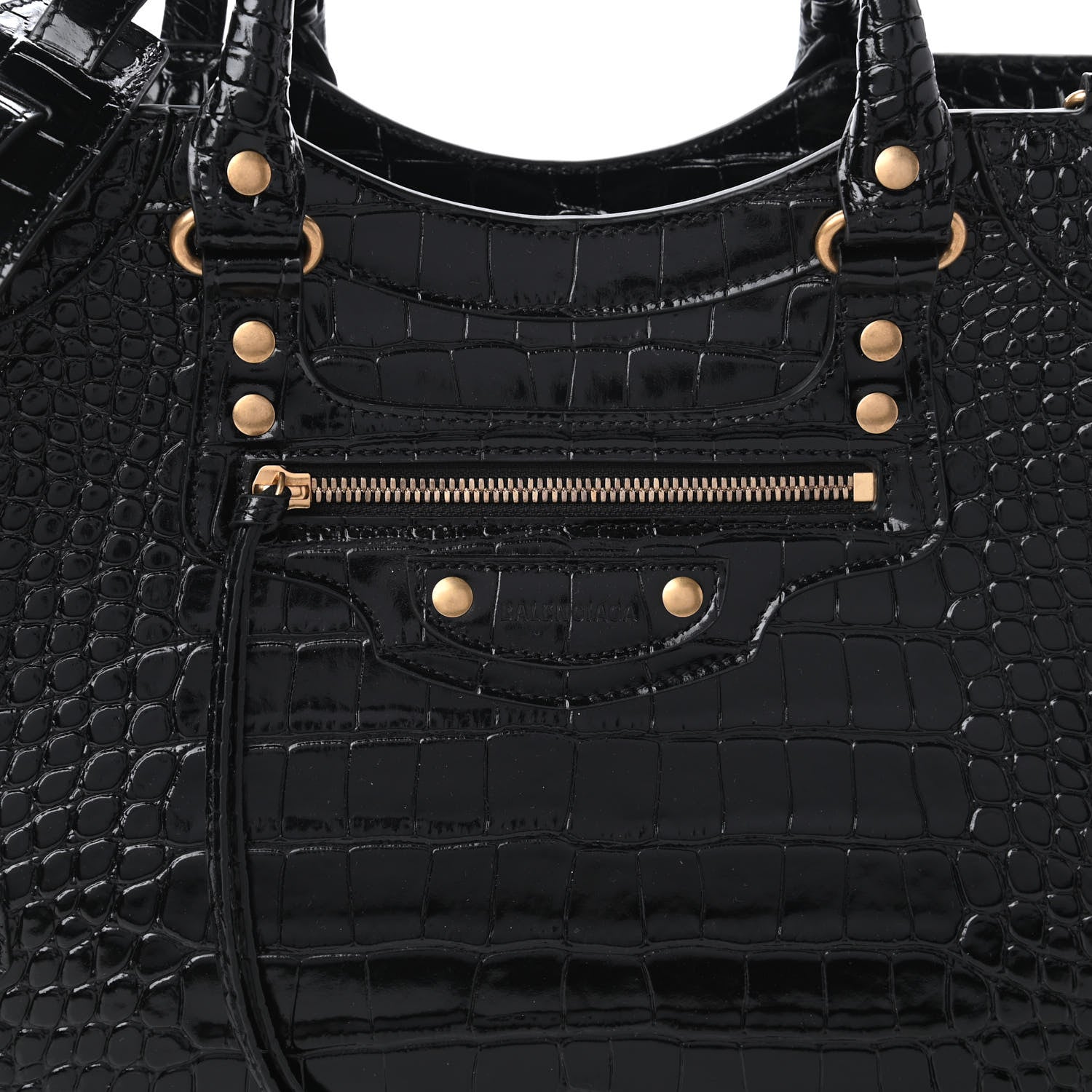Balenciaga Shiny Supple Calfskin Crocodile Embossed Brass Hardware Neo Classic City Black 9 of 9