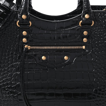 Balenciaga Shiny Supple Calfskin Crocodile Embossed Brass Hardware Neo Classic City Black 9 of 9