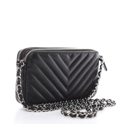 Chanel Caviar Chevron Quilted Small Clutch With Chain Black 3 of 12