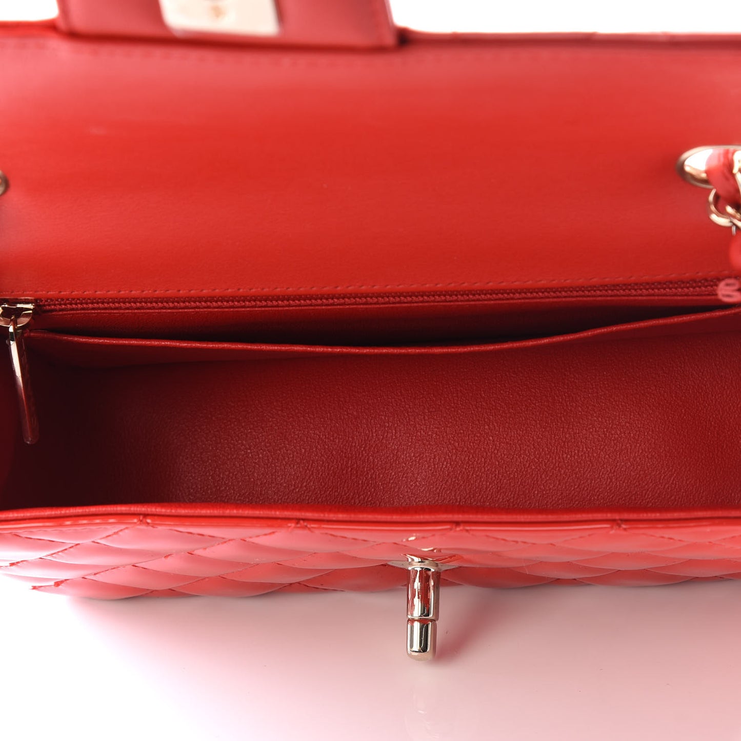 Patent Calfskin Quilted Mini Rectangular Flap Red