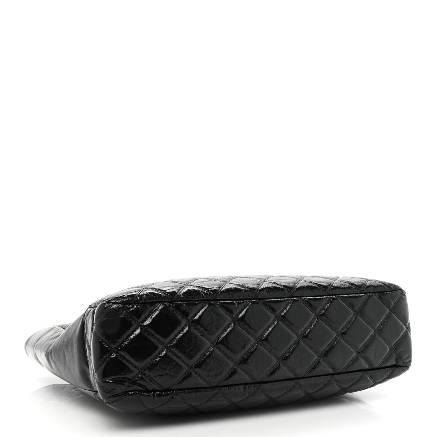 Shiny Aged Calfskin Quilted Large Shopping Bag Black