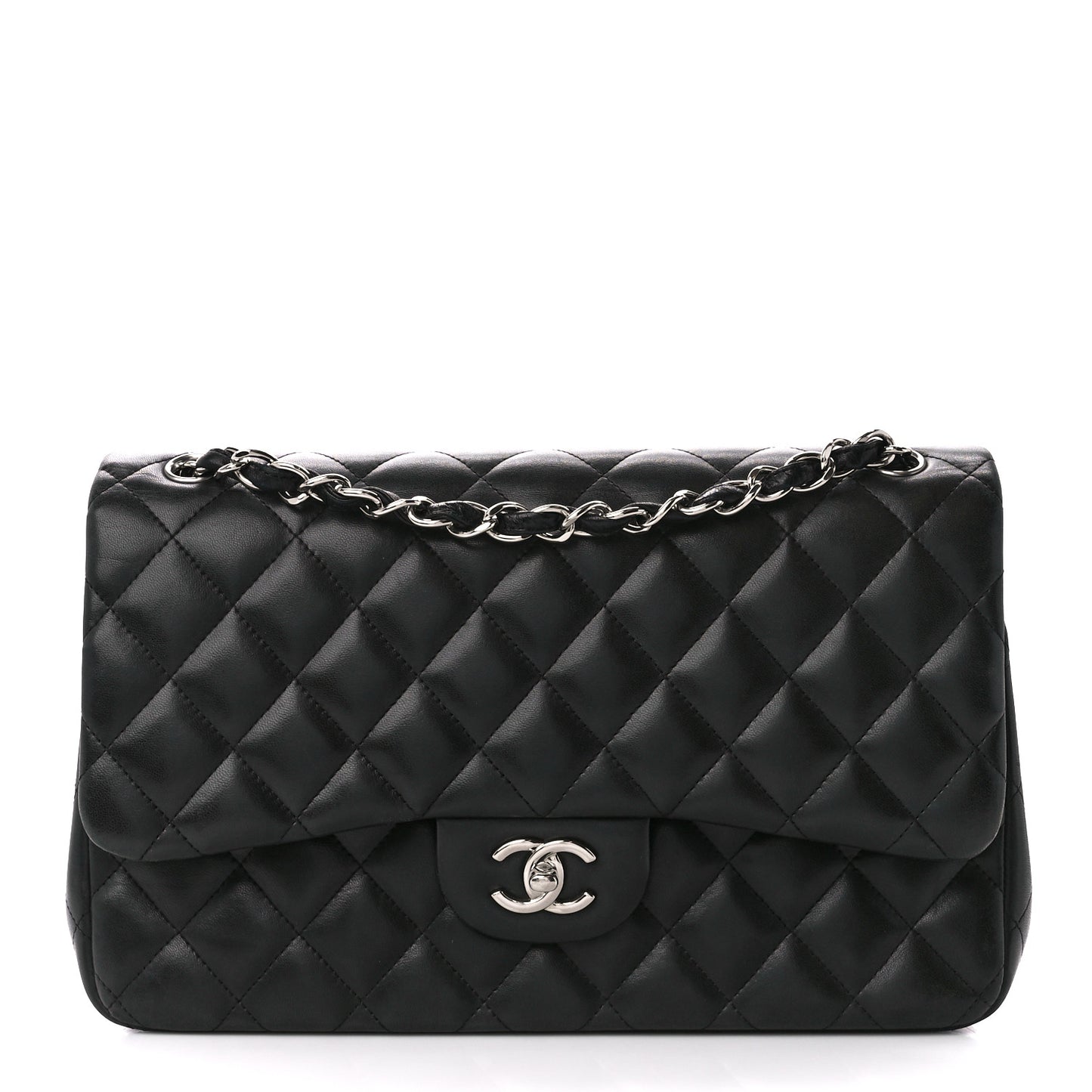 Lambskin Quilted Jumbo Double Flap Black