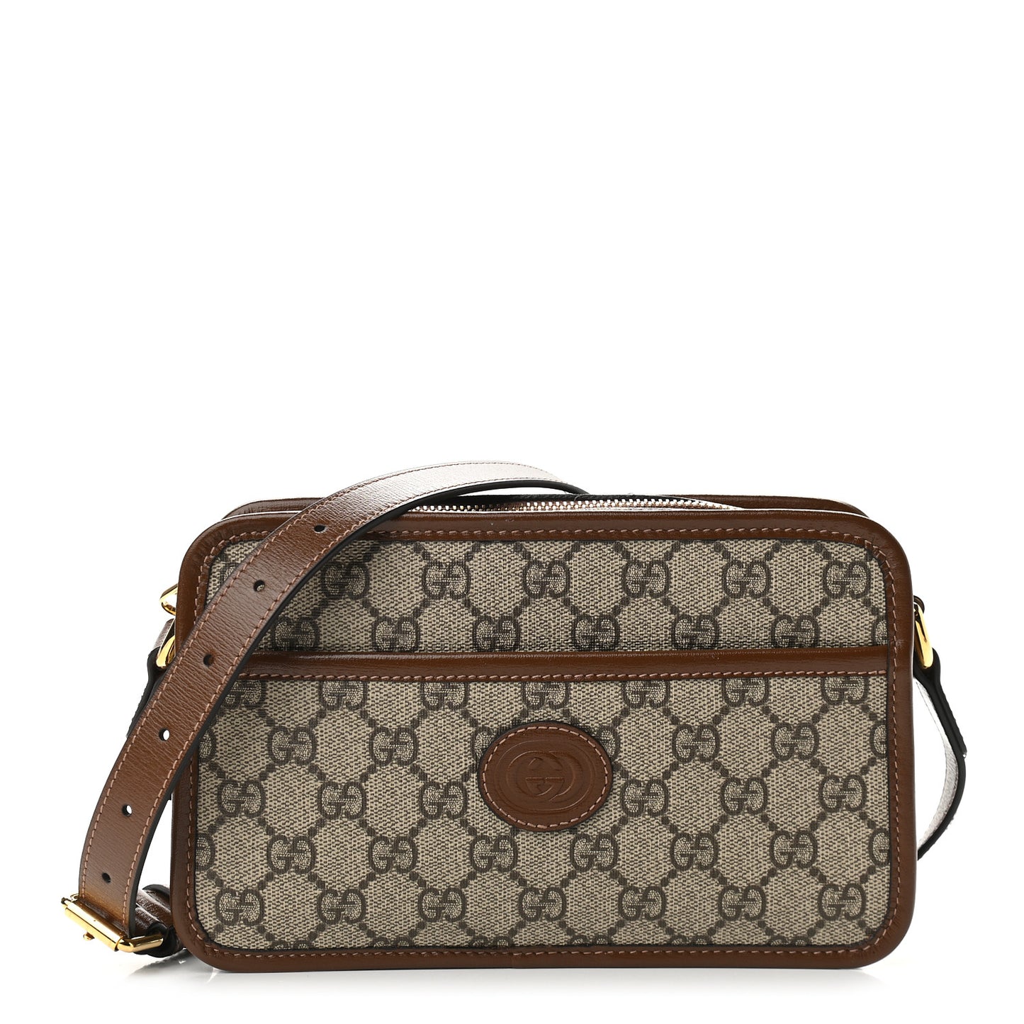 GG Supreme Monogram Azalea Calfskin Mini Retro Interlocking G Shoulder Bag Beige Ebony Brown Sugar
