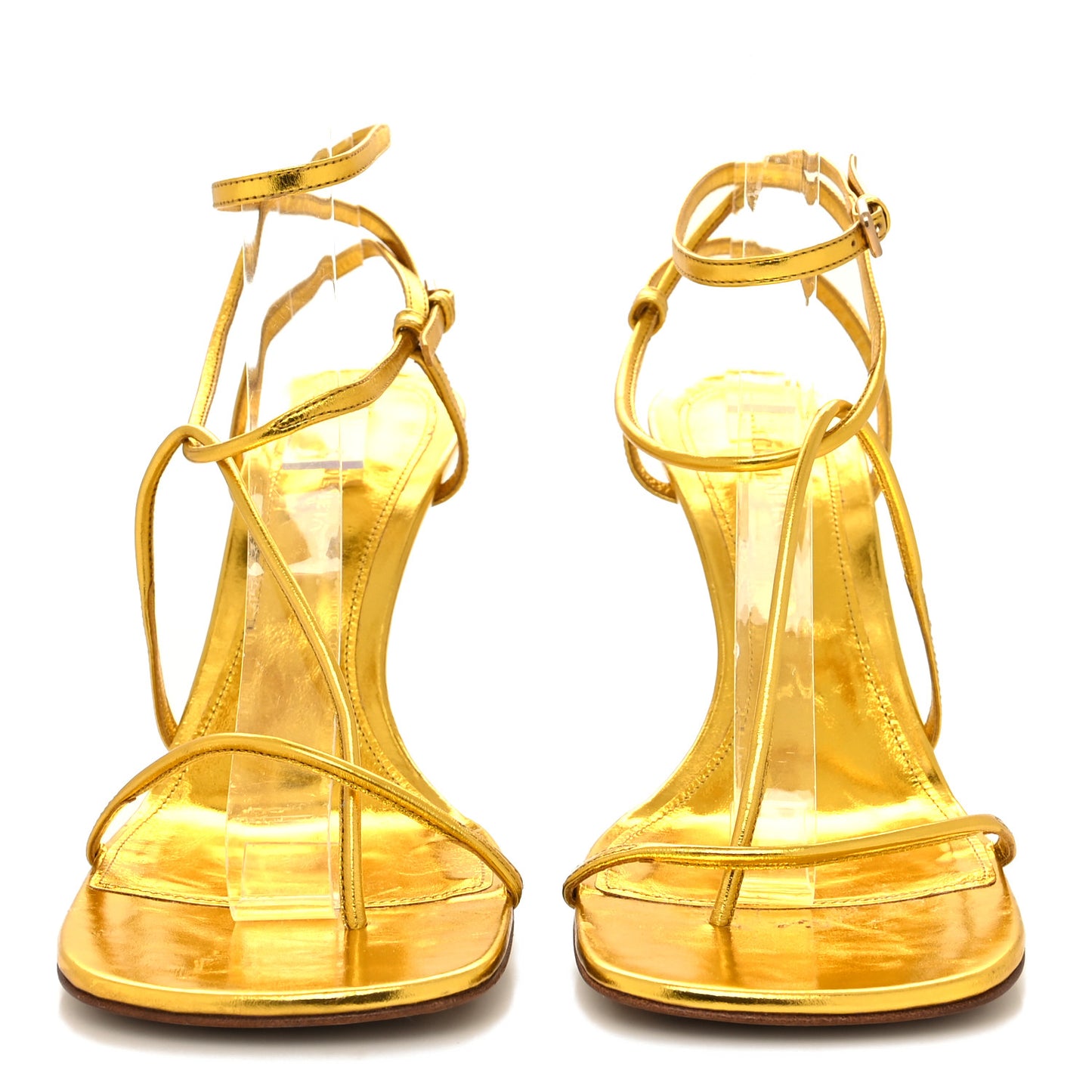 Laminated Calfskin The Line 90mm Sandals 39 Gold