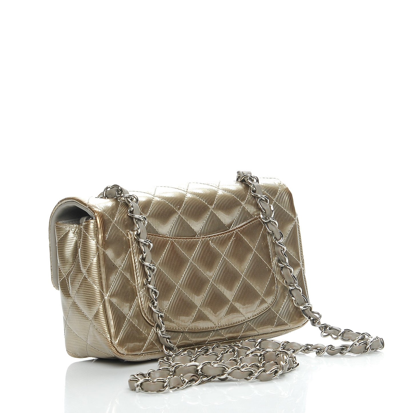 Striated Patent Quilted Mini Rectangular Flap Gold