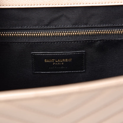 Saint Laurent Grain De Poudre Matelasse Chevron Large Monogram Satchel Dark Beige 6 of 14