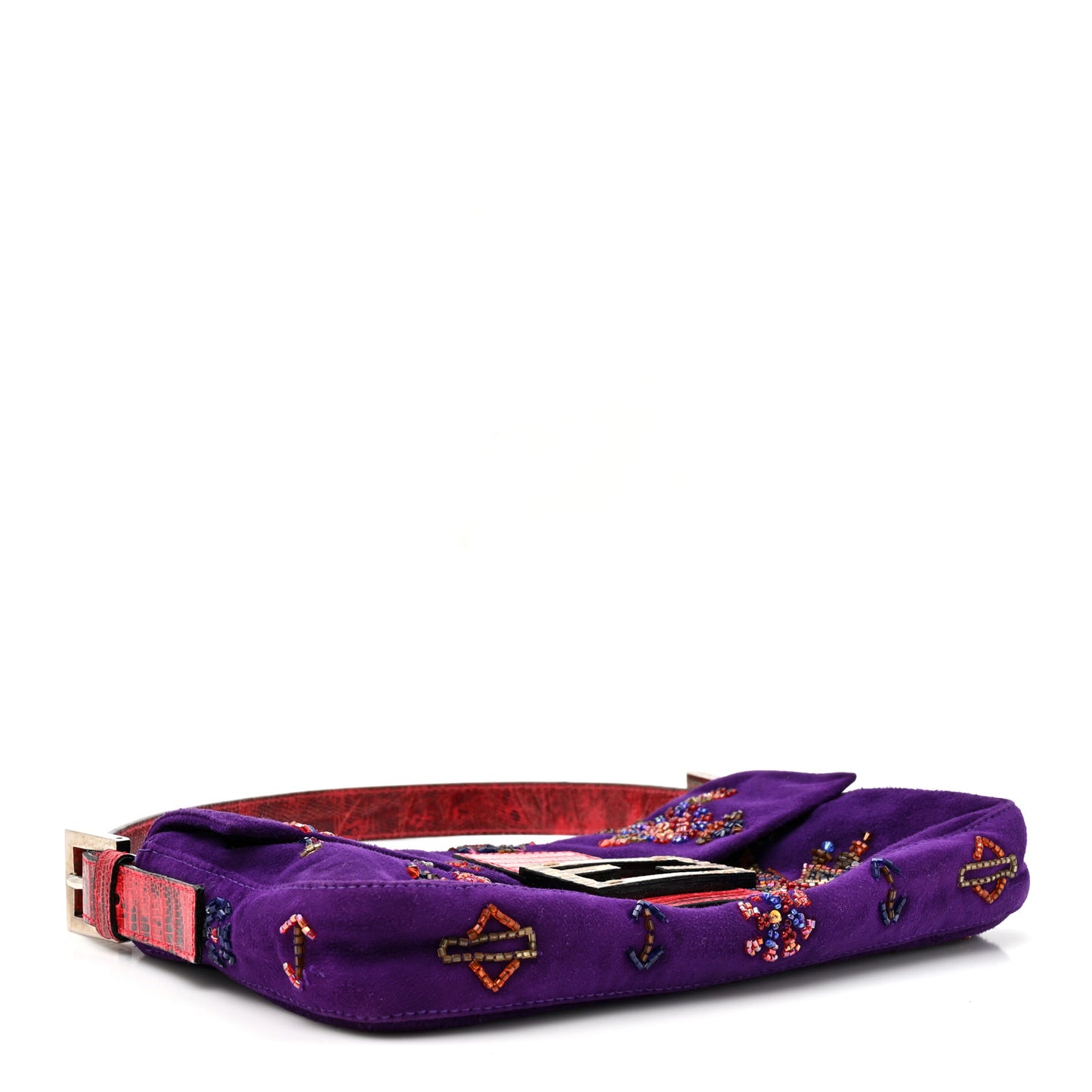 Suede Beaded Lizard Baguette Purple Multicolor