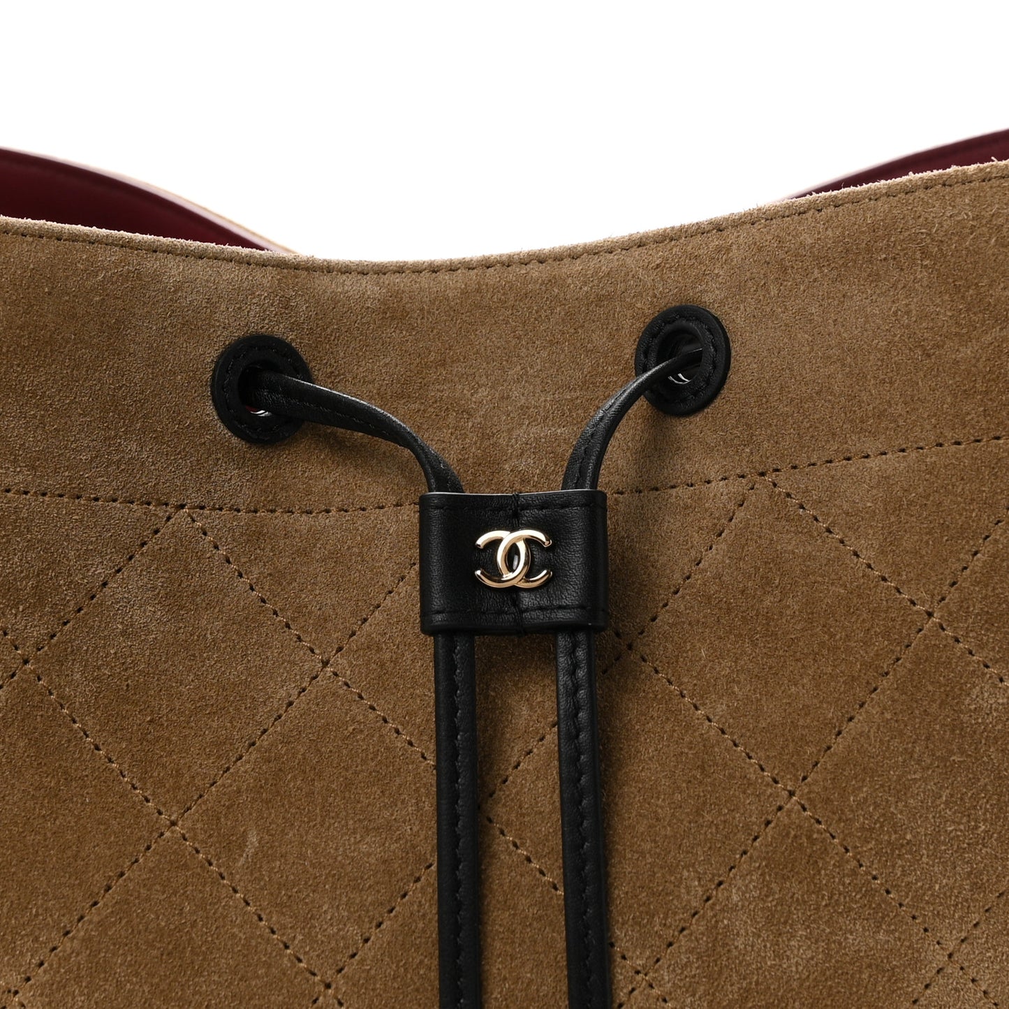 Suede Quilted Bucket Bag Dark Beige Black