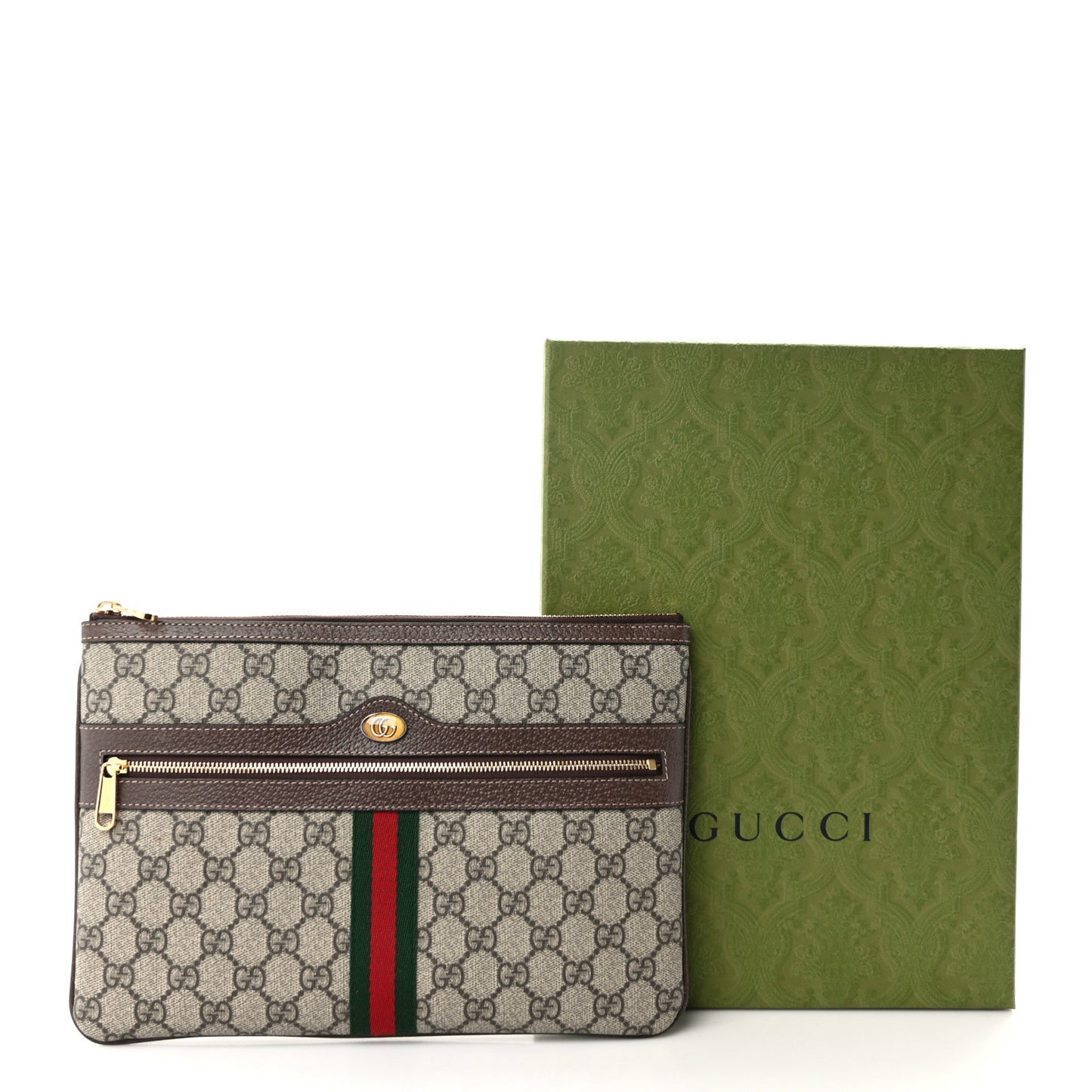 GG Supreme Monogram Large Ophidia Pouch Clutch Brown
