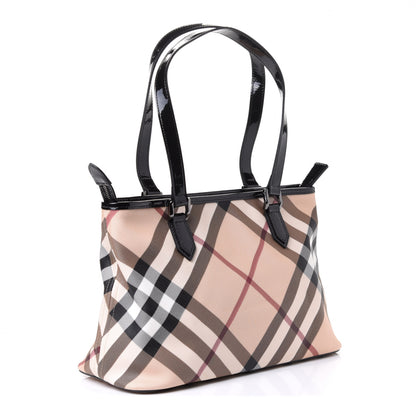 Burberry Nova Check Patent Trim Shopper Tote Black 2 of 4