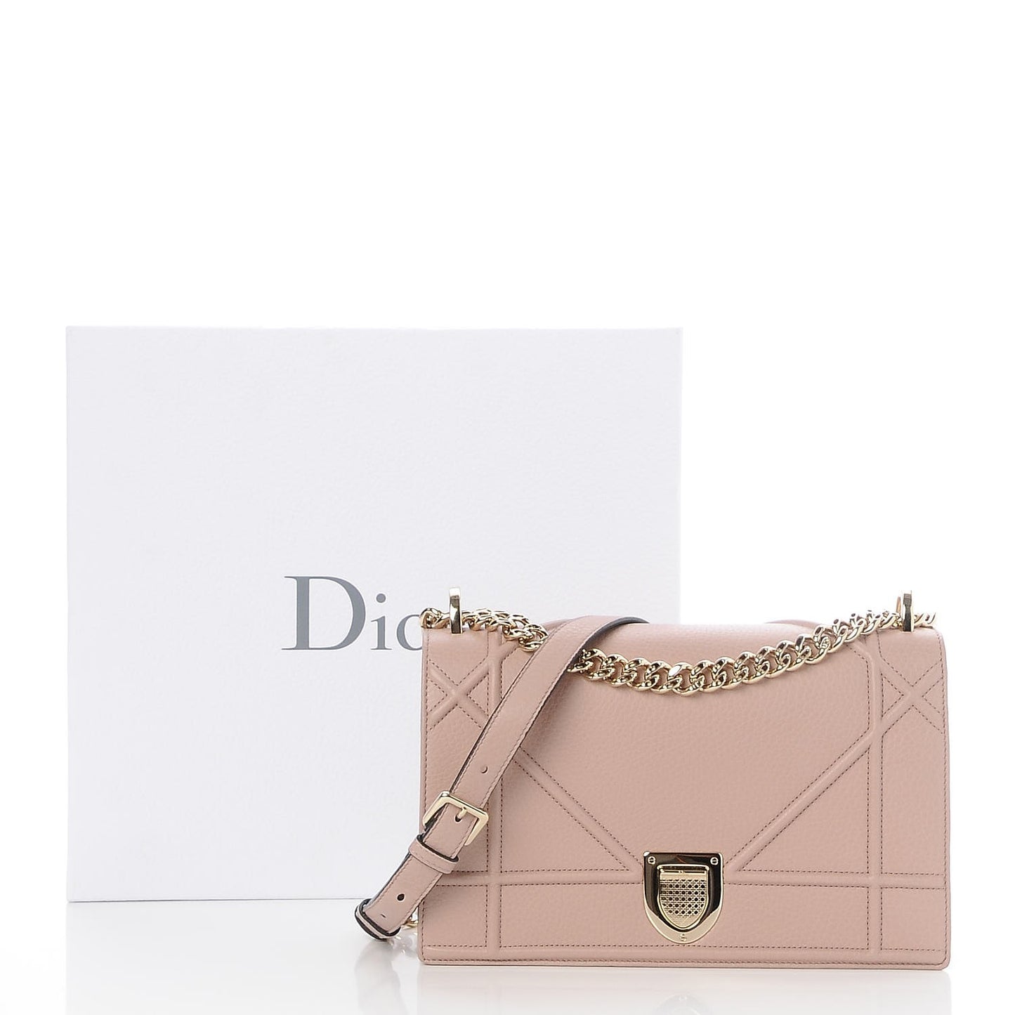 Grained Calfskin Medium Diorama Flap Bag Nude