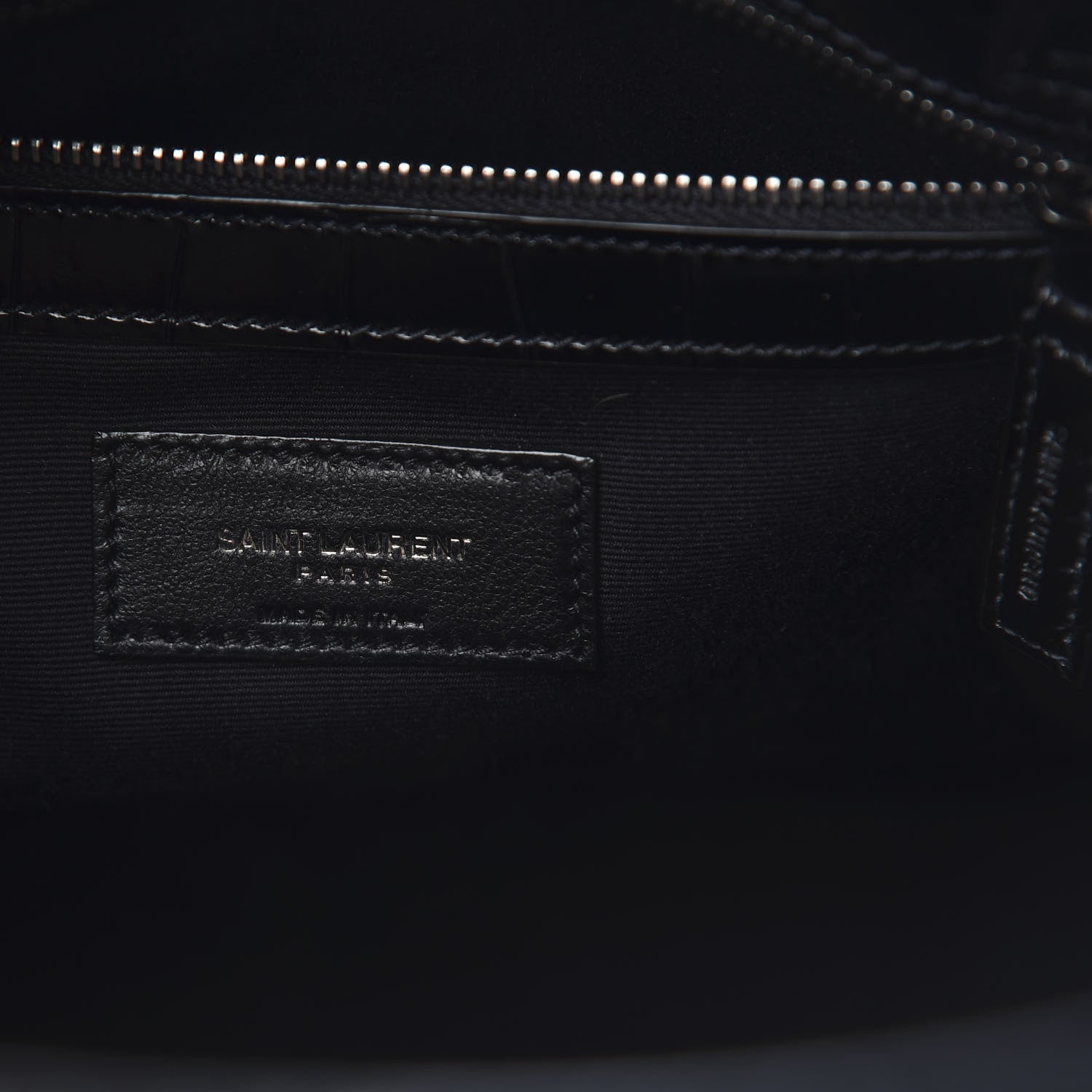 Saint Laurent Shiny Calfskin Crocodile Embossed Small Manhattan Shopper Tote Black 6 of 10