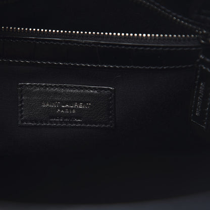 Saint Laurent Shiny Calfskin Crocodile Embossed Small Manhattan Shopper Tote Black 6 of 10