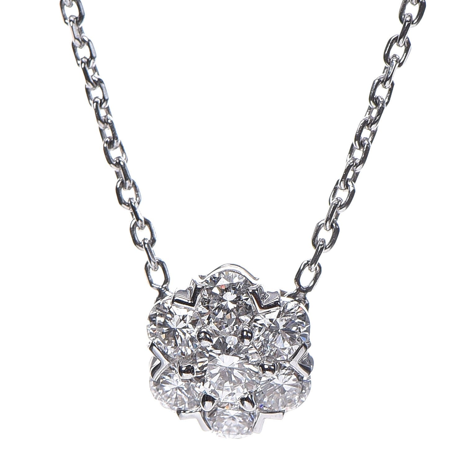 Van Cleef & Arpels 18K White Gold Diamond Large Fleurette Pendant Necklace 13 of 18