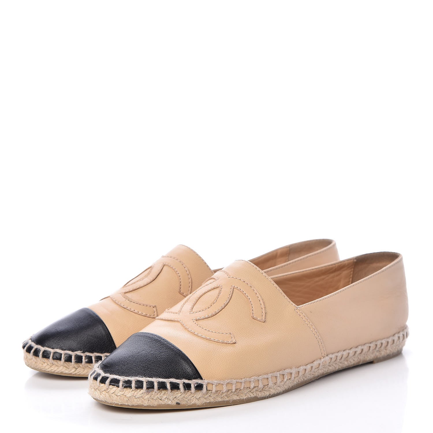 Chanel Lambskin CC Espadrilles 38 Beige Black 3 of 12