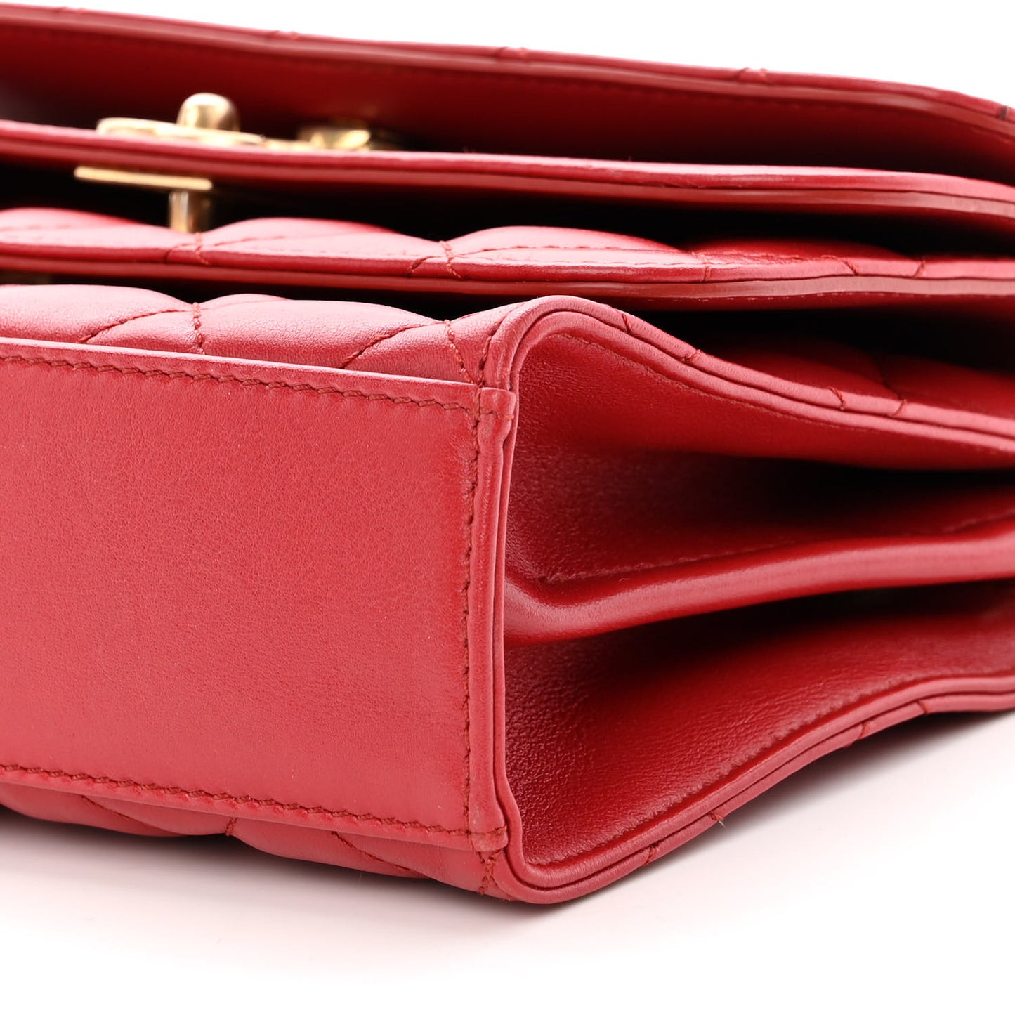 Calfskin Quilted Medium Triple Flap Red