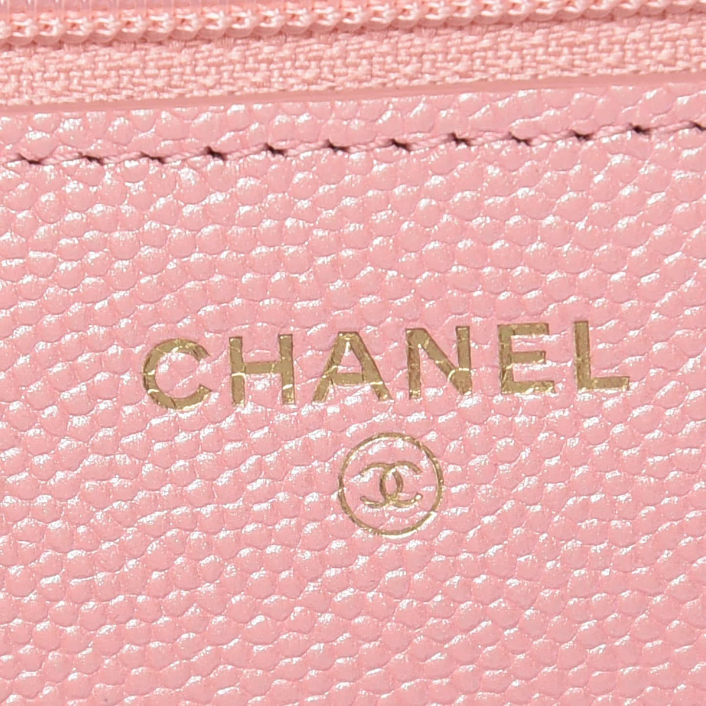 Iridescent Caviar Quilted Wallet on Chain WOC Rose Pink