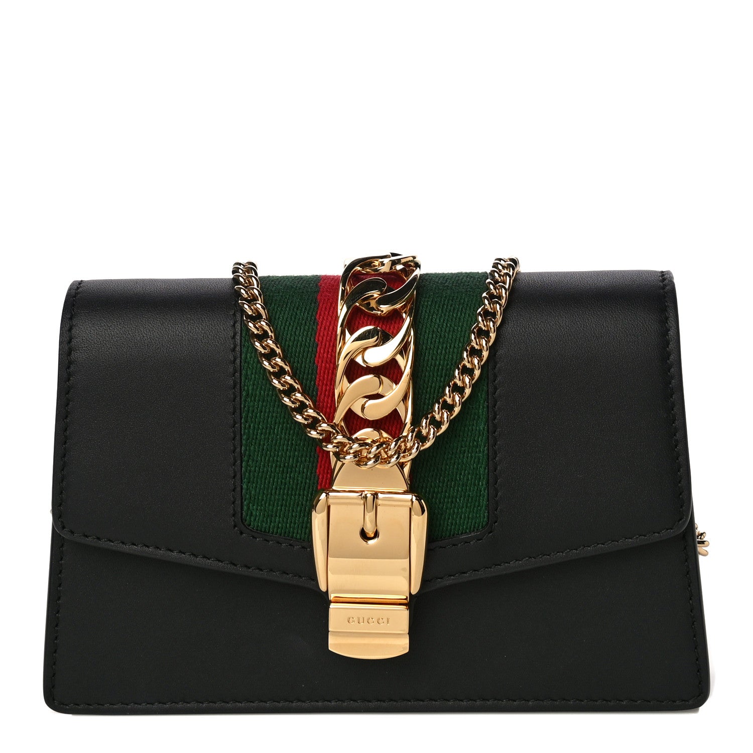 Gucci Calfskin Super Mini Sylvie Chain Shoulder Bag Black 1 of 14