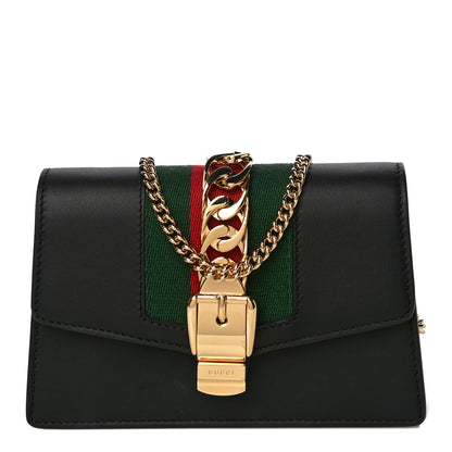 Gucci Calfskin Super Mini Sylvie Chain Shoulder Bag Black 1 of 14