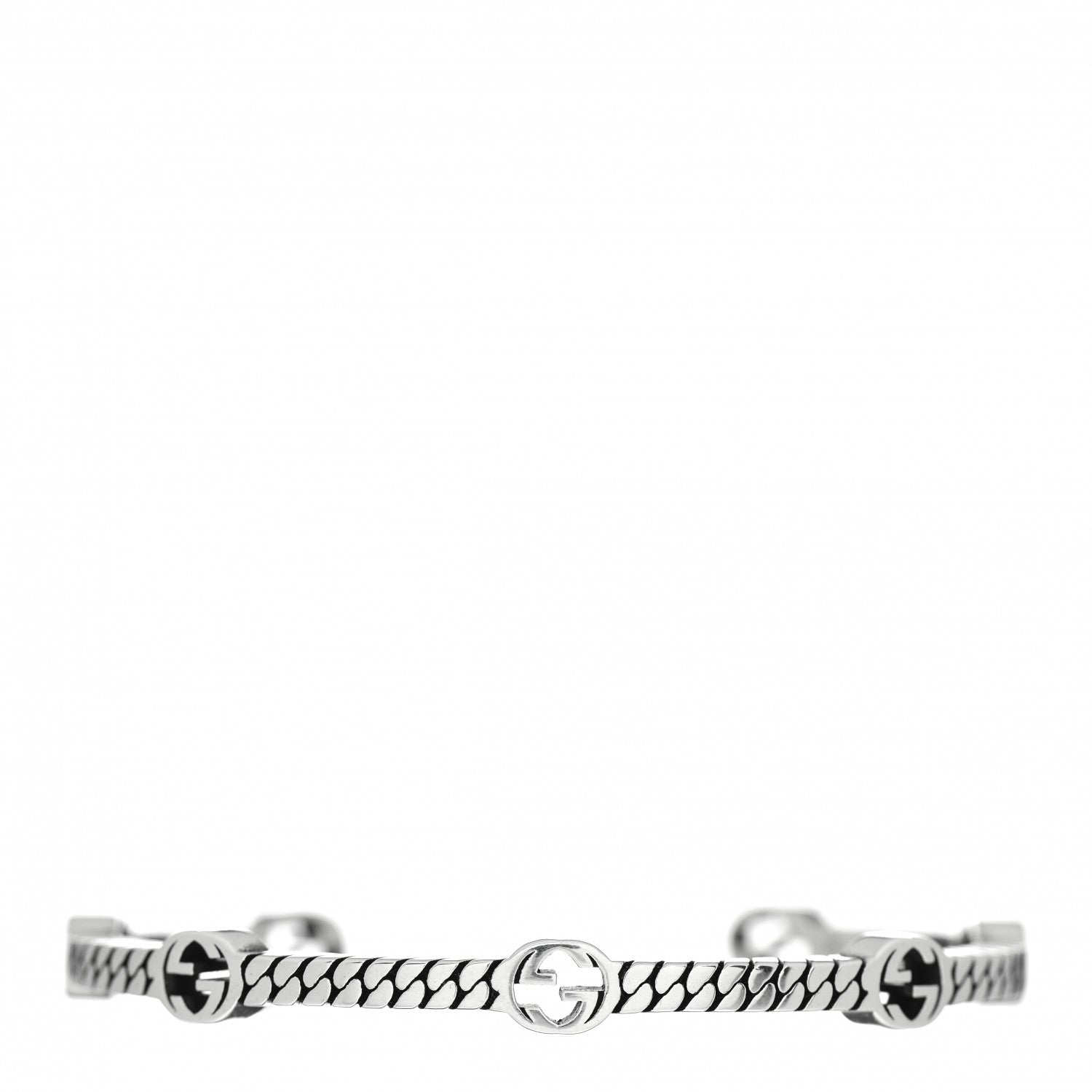 Gucci Sterling Silver Thin Interlocking G Cuff Bracelet 16 1 of 4