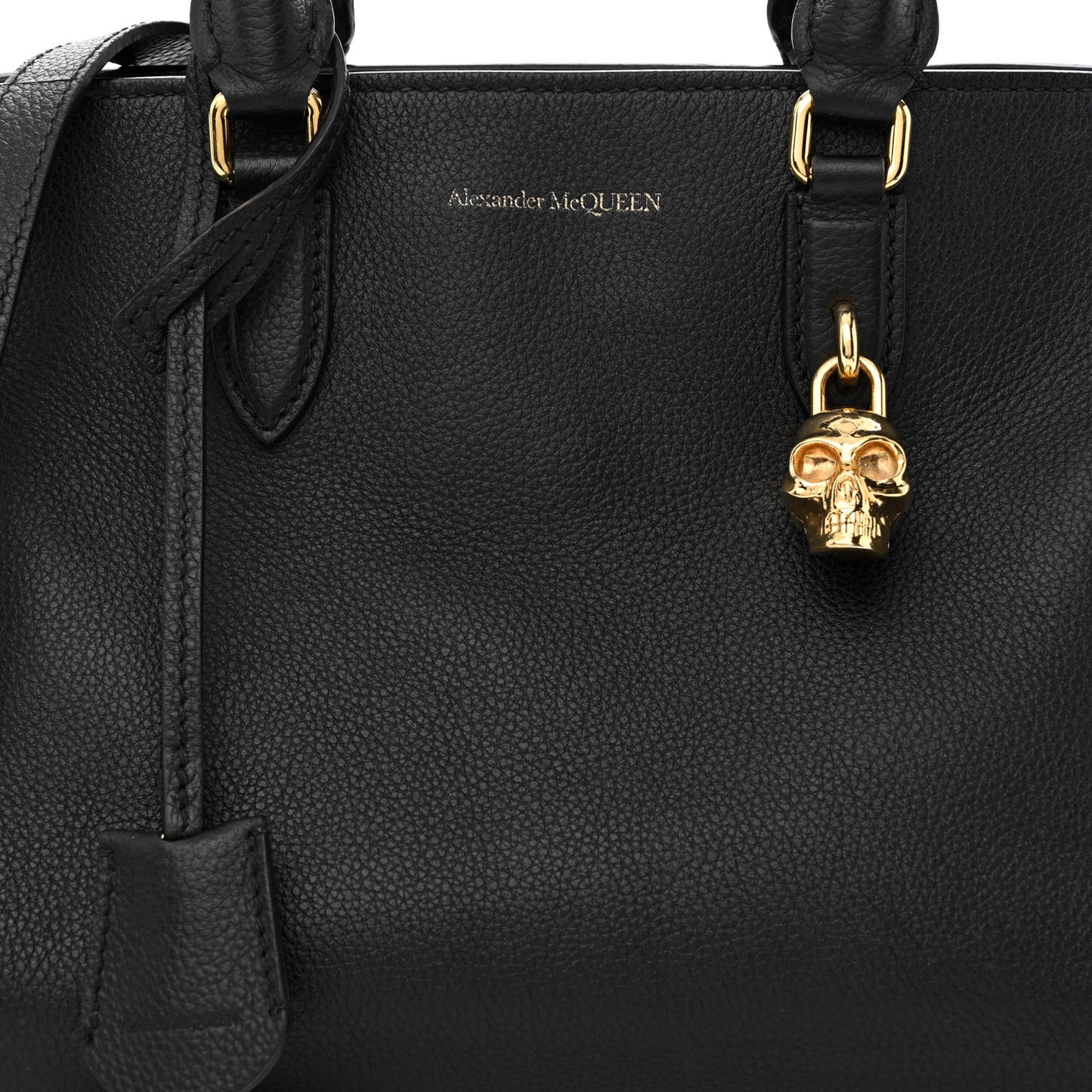 Pebbled Calfskin Small Skull Padlock Zip Around Tote Black