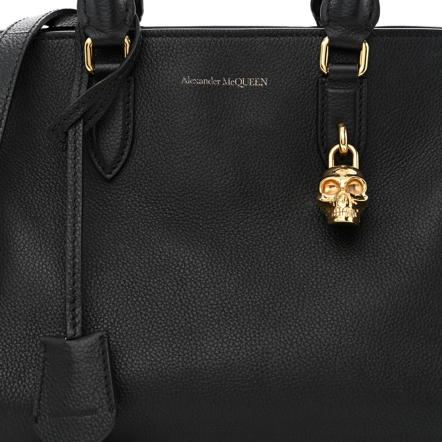 Alexander McQueen Pebbled Calfskin Small Skull Padlock Zip Around Tote Black 8 of 14