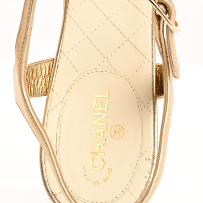 Chanel Metallic Lambskin Camellia Sandals 40 Gold 7 of 9
