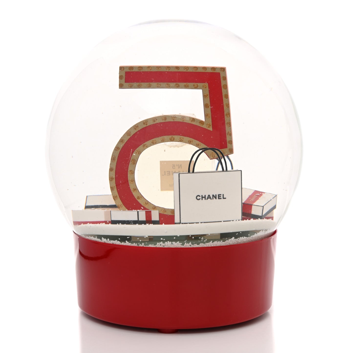 Glass N°5 Perfume Snow Globe Red