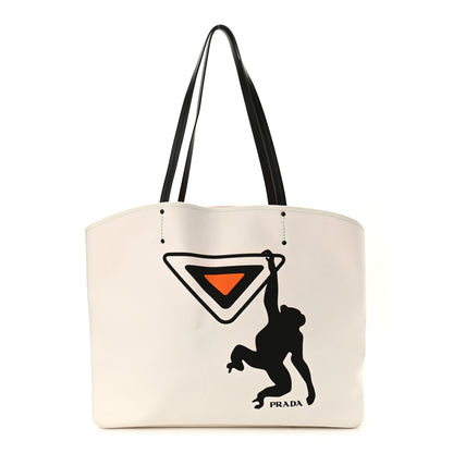 Prada Canapa Monkey Print Large Soft Tote White 1 of 11