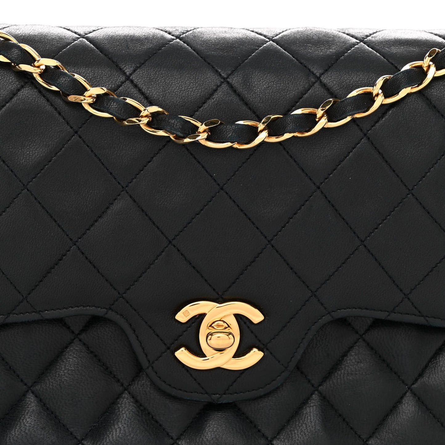 Lambskin Quilted Medium Double Flap Black