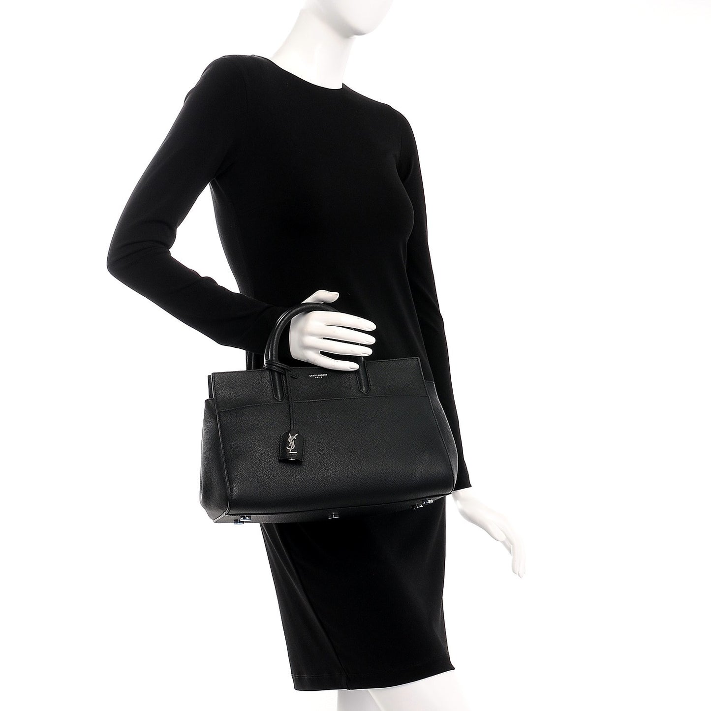 Grained Calfskin Small Cabas Rive Gauche Black