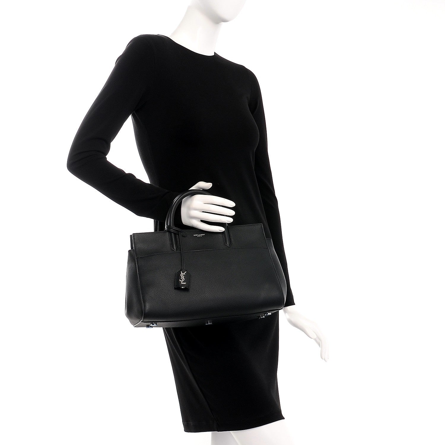 Saint Laurent Grained Calfskin Small Cabas Rive Gauche Black 3 of 9