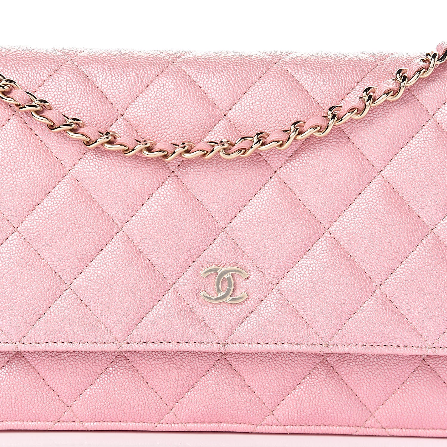 Chanel Iridescent Caviar Quilted Wallet on Chain WOC Rose Pink 9 of 12