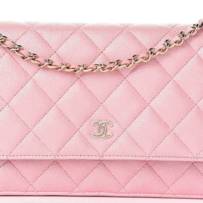 Chanel Iridescent Caviar Quilted Wallet on Chain WOC Rose Pink 9 of 12