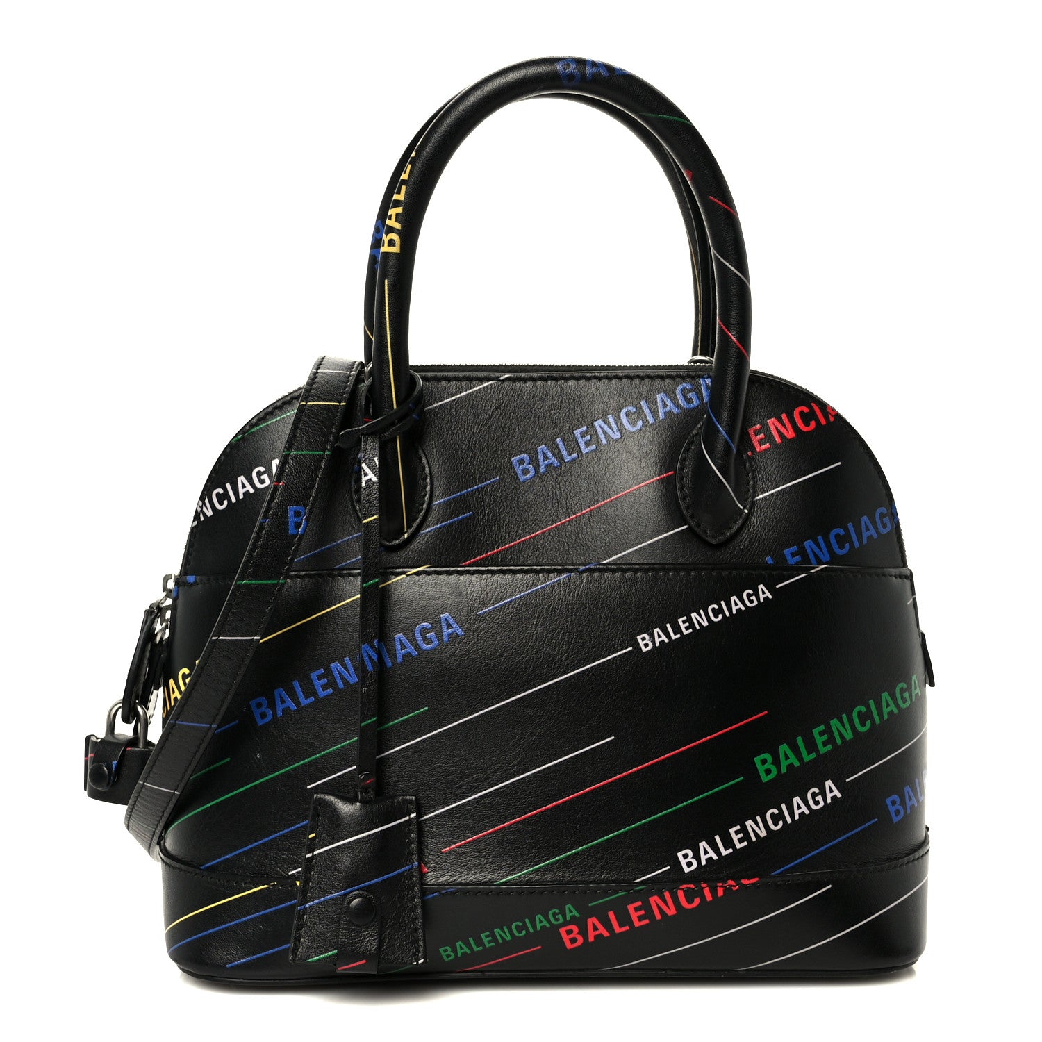 Balenciaga Calfskin Logo Print S Ville Top Handle Bag Black Multicolor 1 of 10