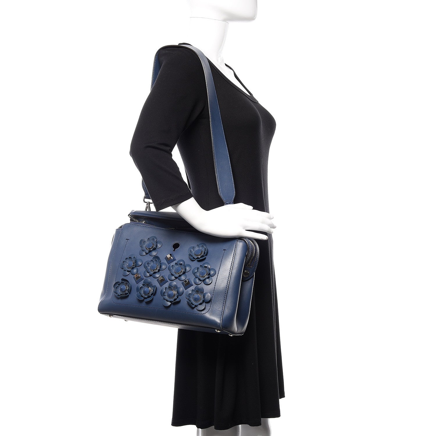 Fendi Calfskin Flowerland Studded Dotcom Satchel Blue 2 of 17