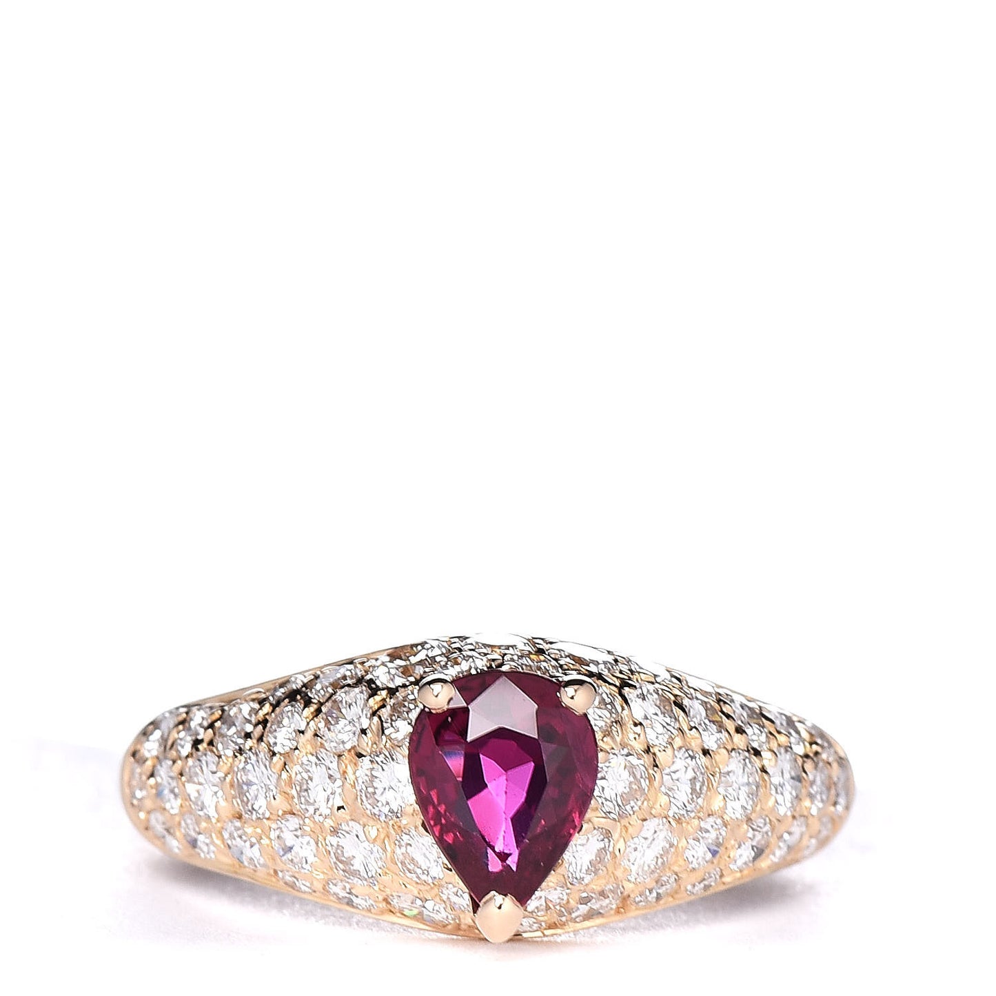 18K Yellow Gold Diamond Ruby Simple Must Ring 51 5.75