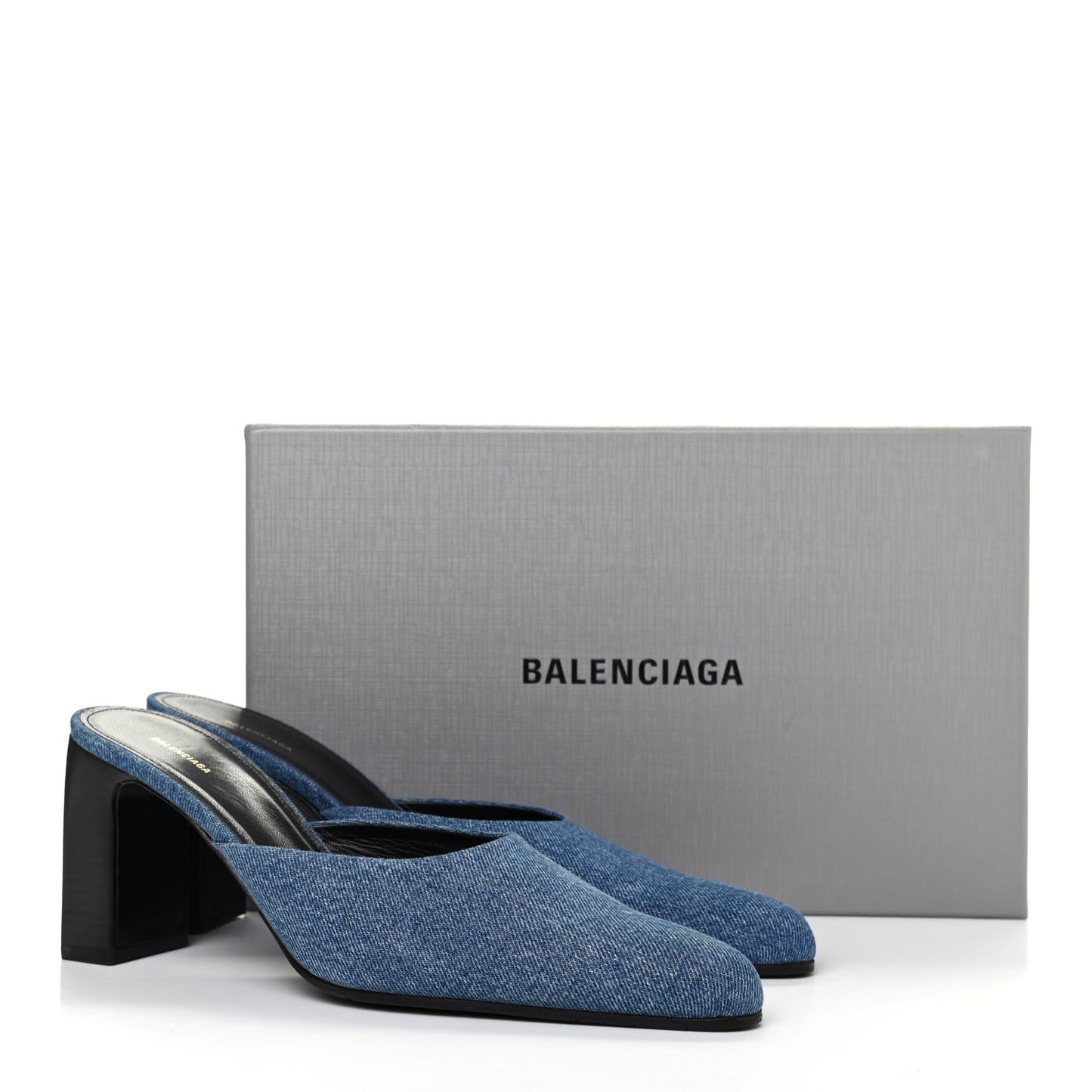 Denim Block Heel Mules 39 Blue