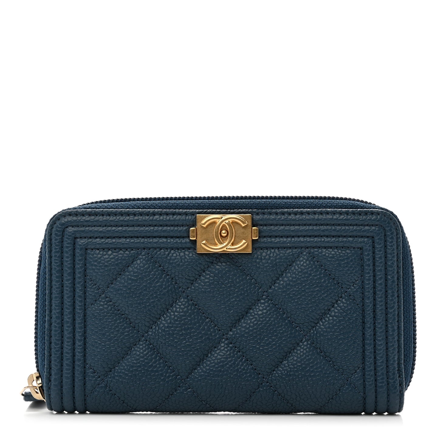 Caviar Quilted Boy Small Zip Around Wallet Blue