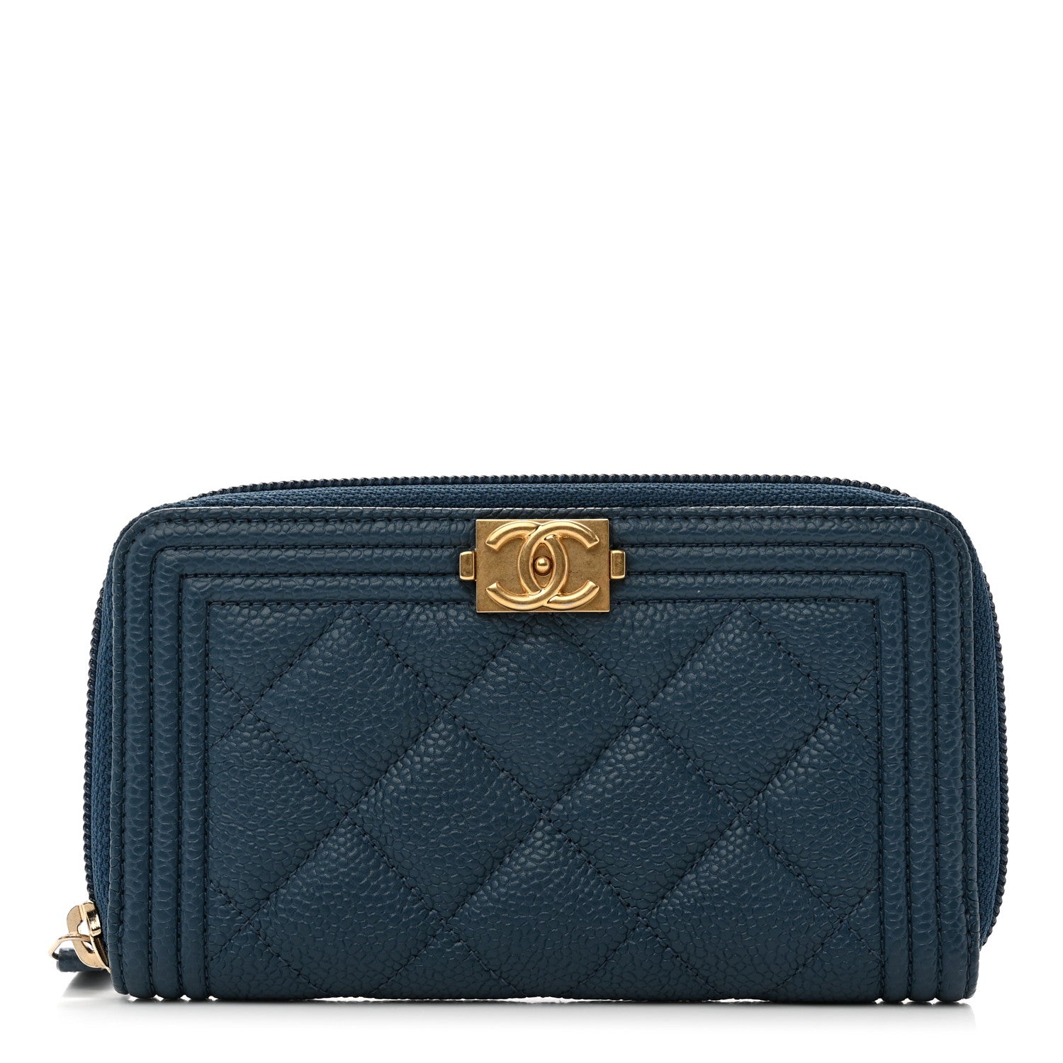 Chanel Caviar Quilted Boy Small Zip Around Wallet Blue 1 of 9