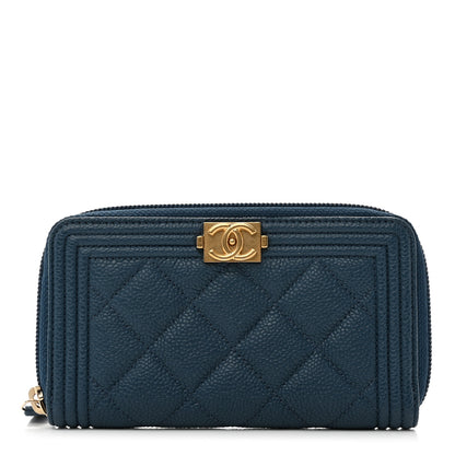Chanel Caviar Quilted Boy Small Zip Around Wallet Blue 1 of 9