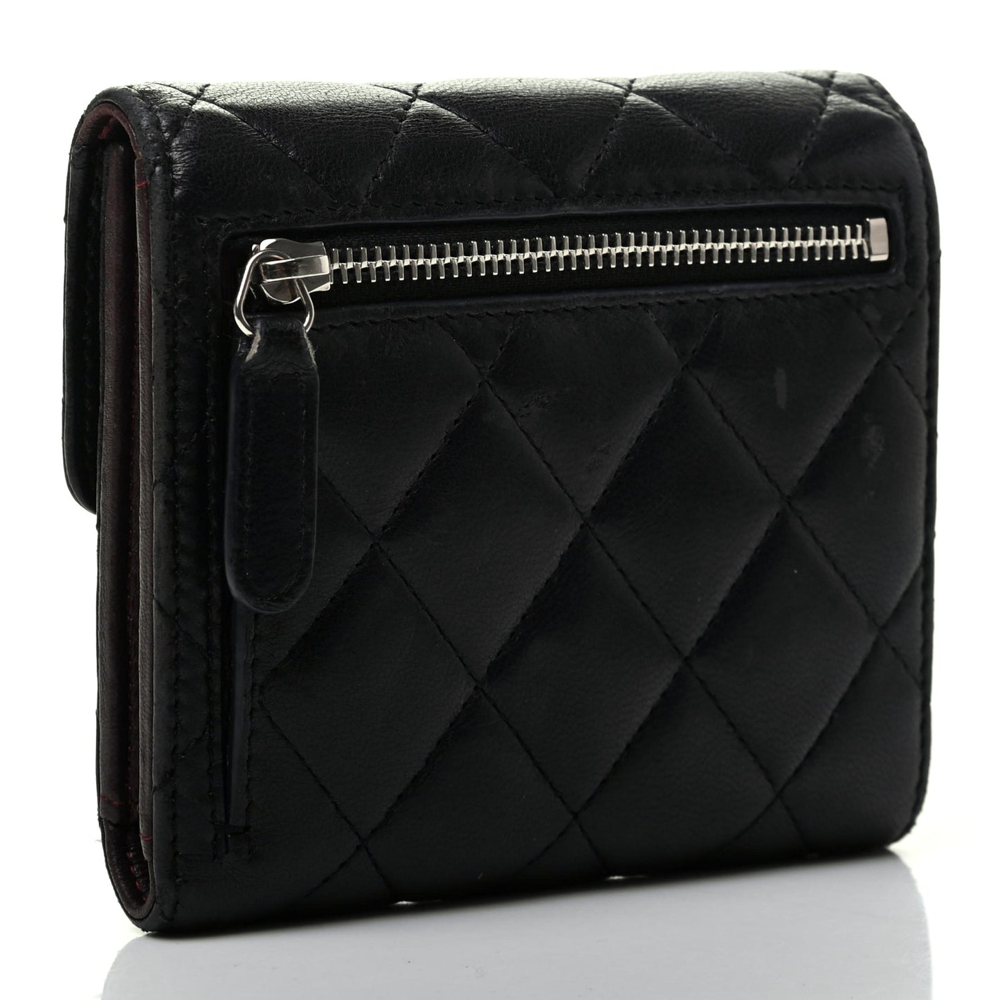 Lambskin Quilted Compact Flap Wallet Black