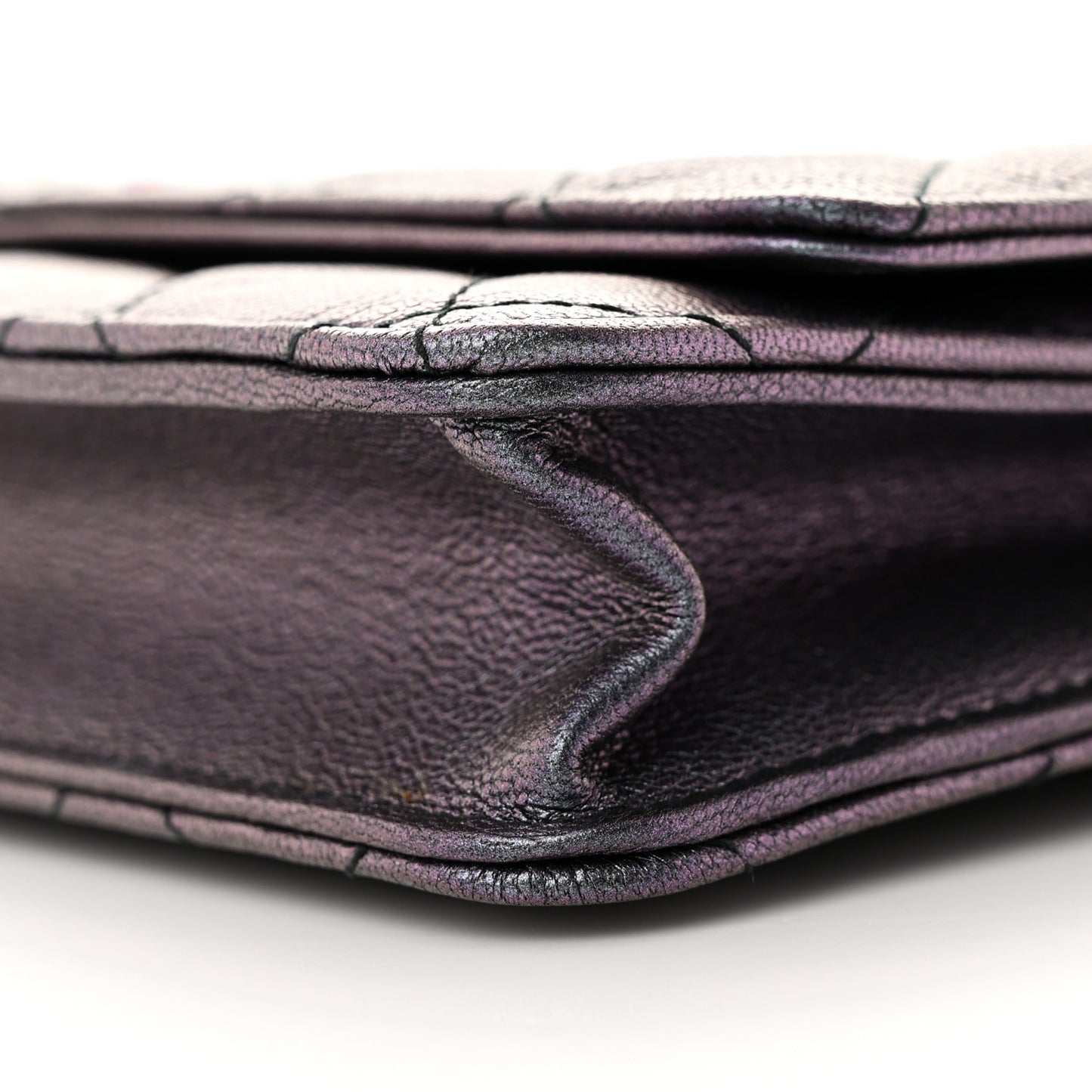 Iridescent Goatskin Quilted Wallet On Chain WOC Purple