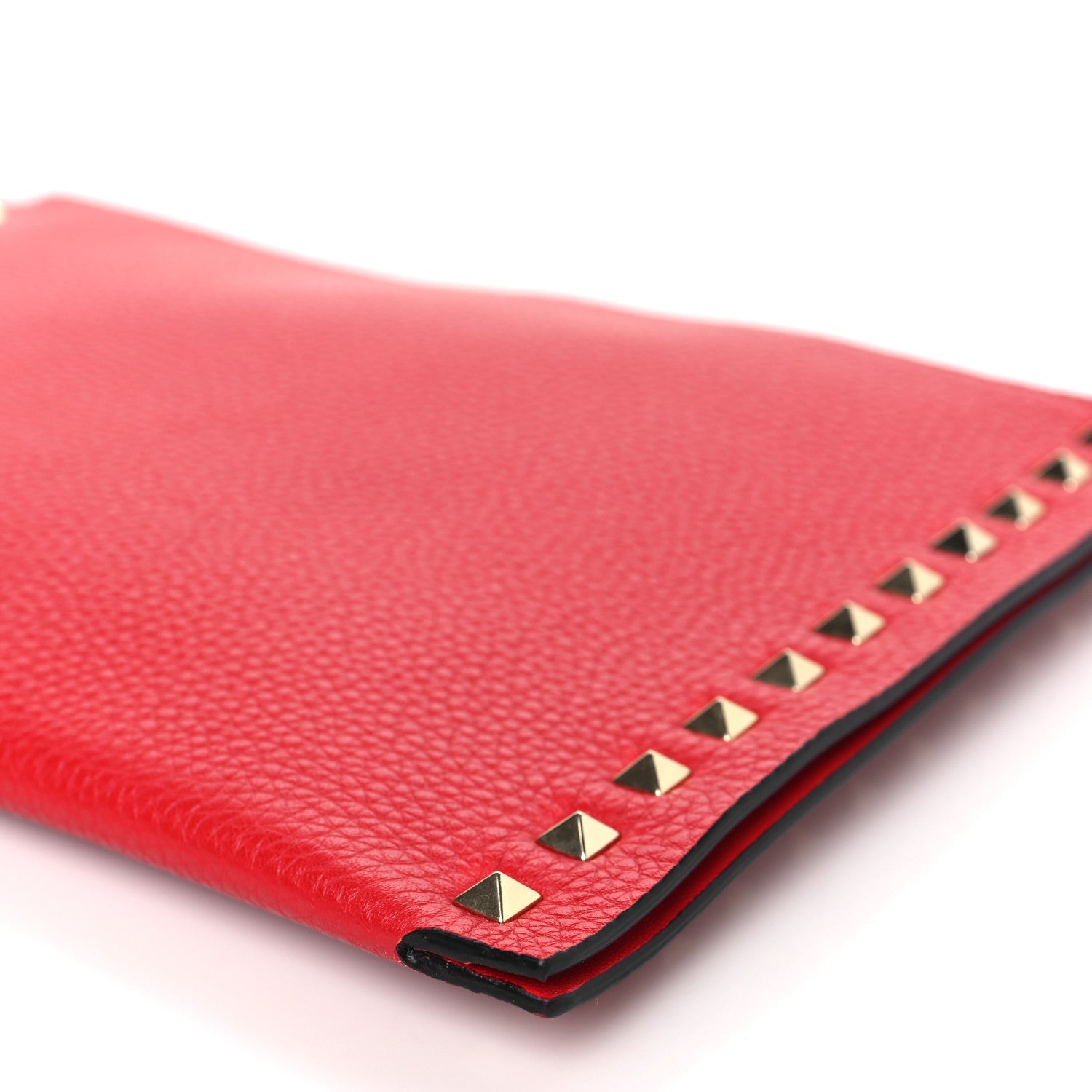 Valentino Garavani Pebbled Calfskin Large Rockstud Flat Zip Pouch Rouge Pur 8 of 8