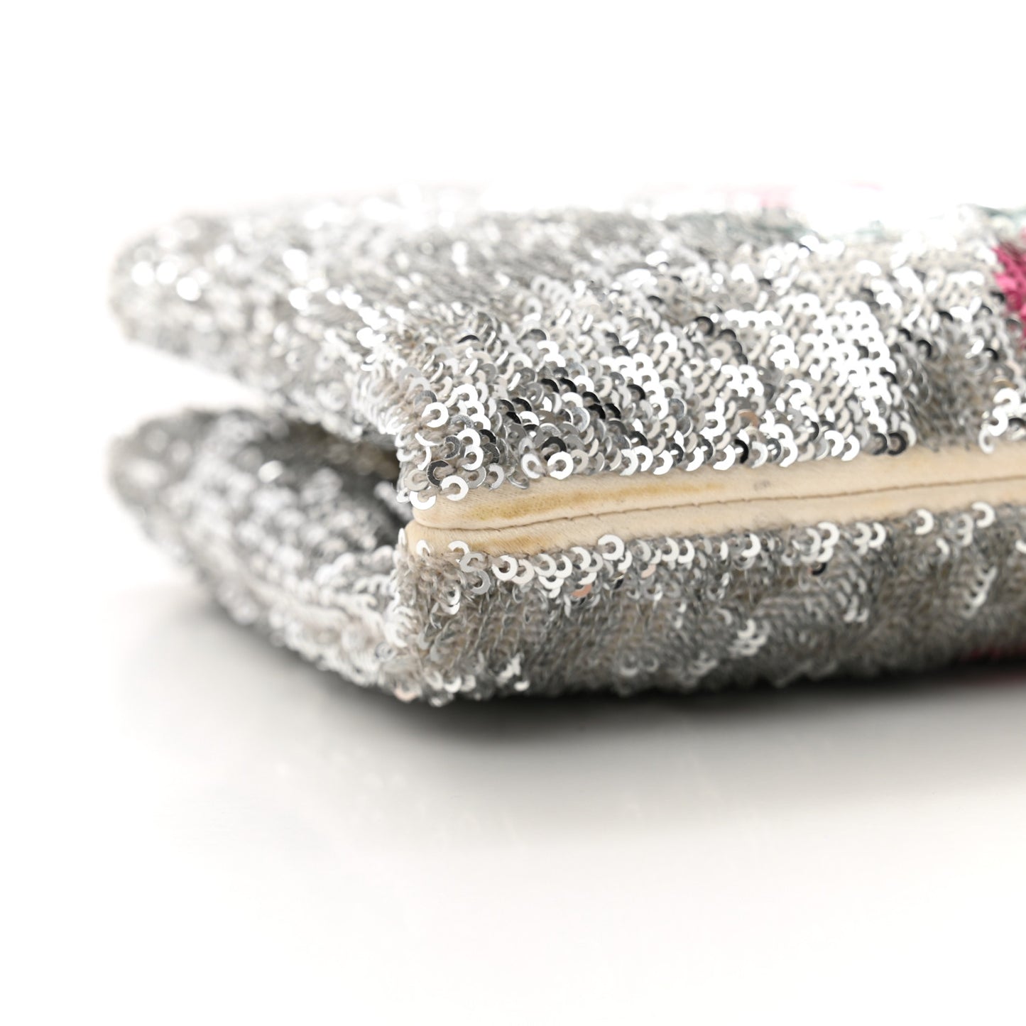 Sequin Satin Embroidered La Pausa Evening Clutch Silver Blue Pink