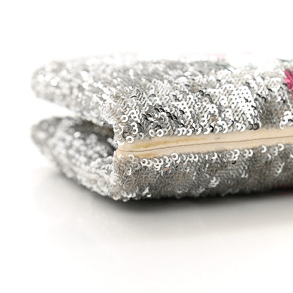 Chanel Sequin Satin Embroidered La Pausa Evening Clutch Silver Blue Pink 9 of 11