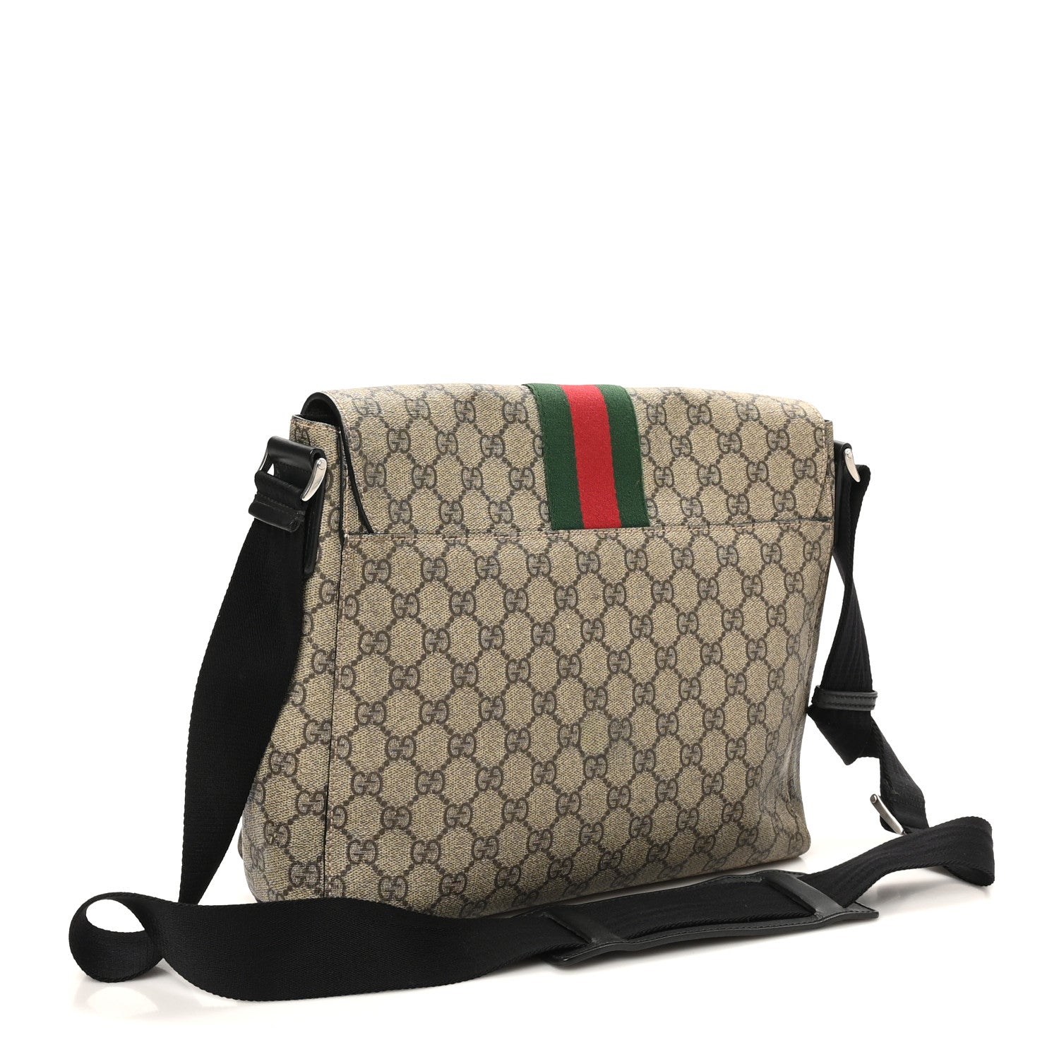 Gucci GG Supreme Monogram Web Flap Messenger Bag Black 3 of 10