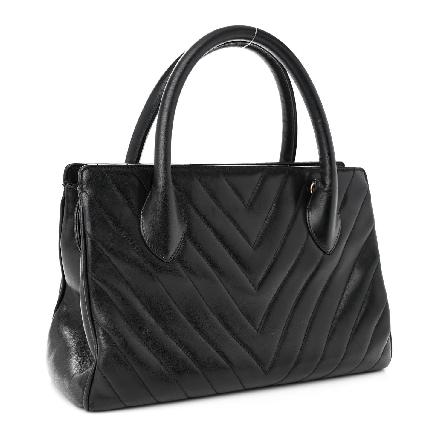Lambskin Chevron Quilted Top Handle Bag Black